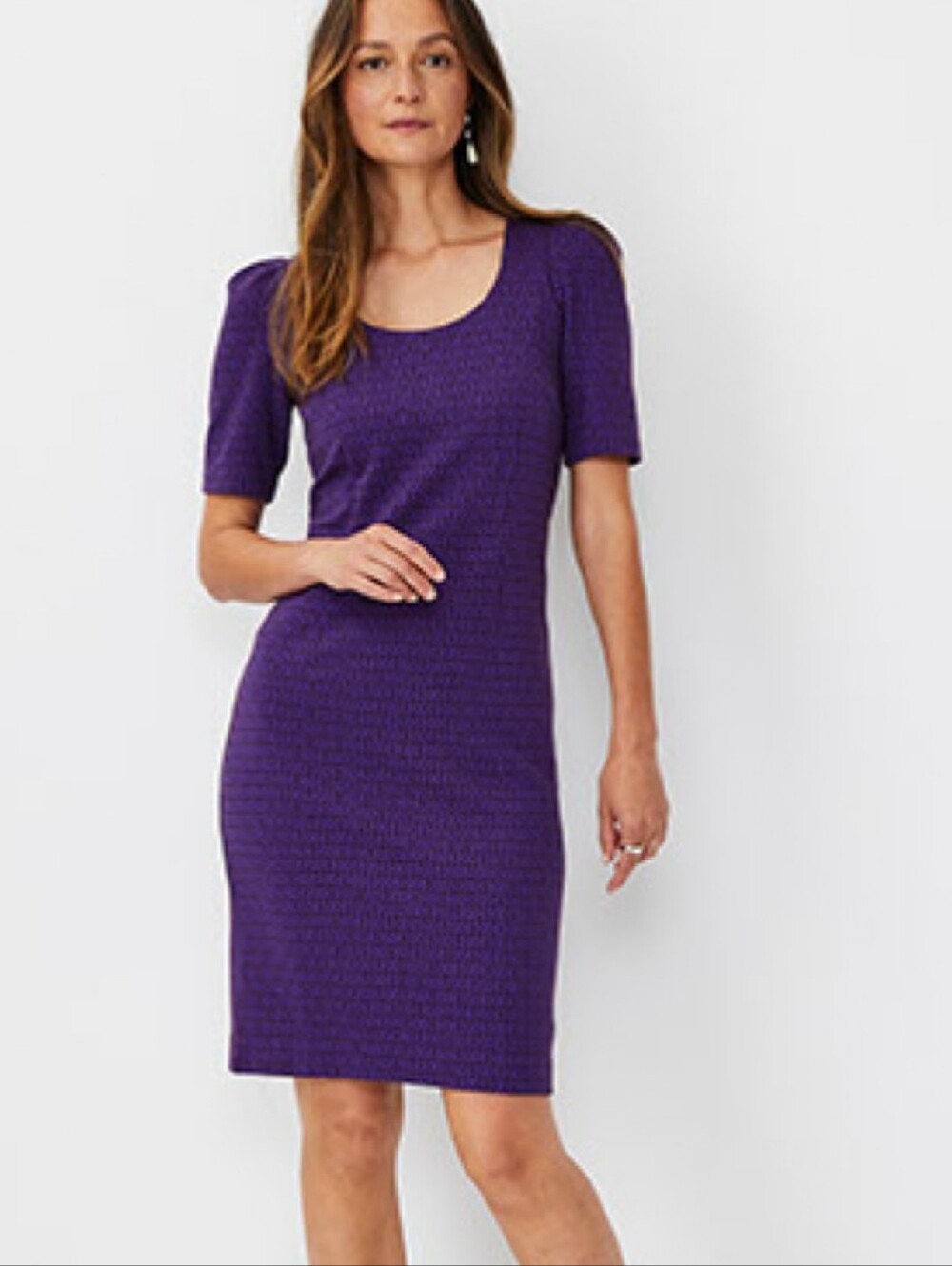 Ann Taylor Ponte Mini Sheath Dress Purple Size 14 Lined Fall Business Career Euc